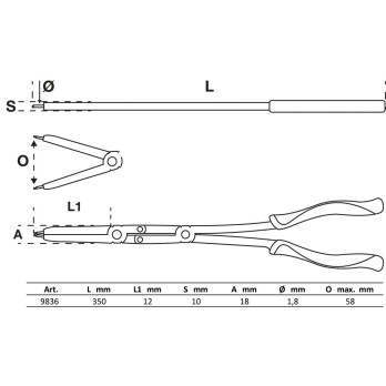 Jeu de pinces pour circlips à double articulation - pointes échangeables - 345 mm